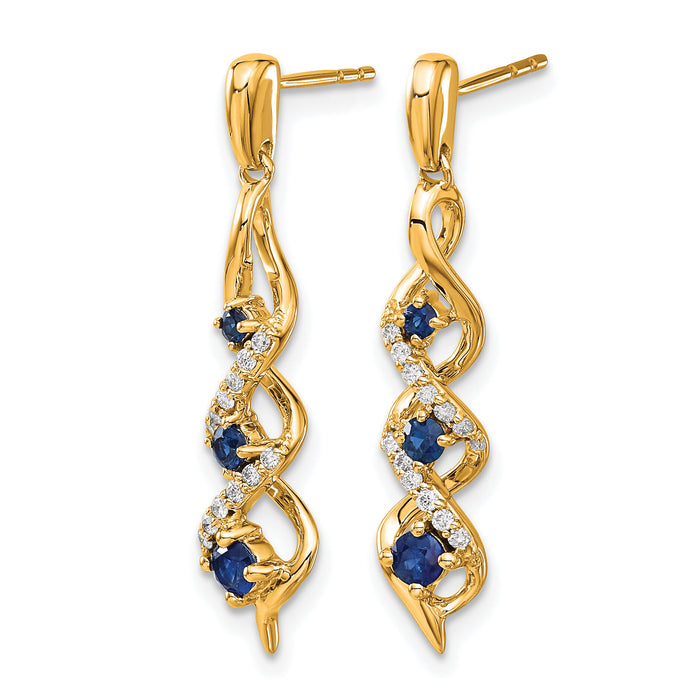 14k Diamond and Blue Sapphire Post Dangle Earrings-EM5599-SA-013-YA
