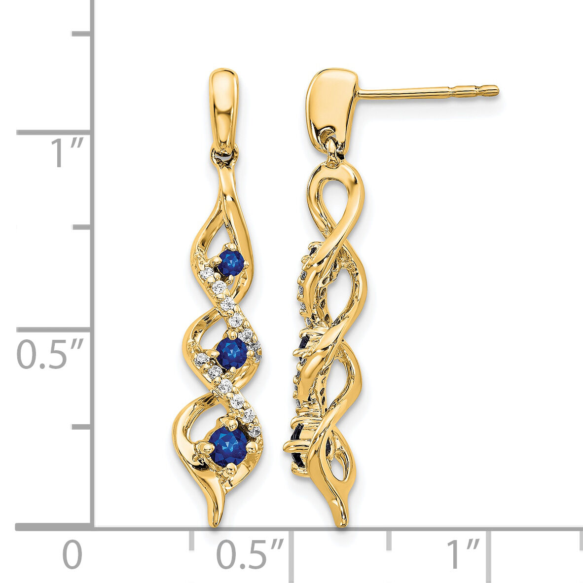14k Diamond and Blue Sapphire Post Dangle Earrings-EM5599-SA-013-YA