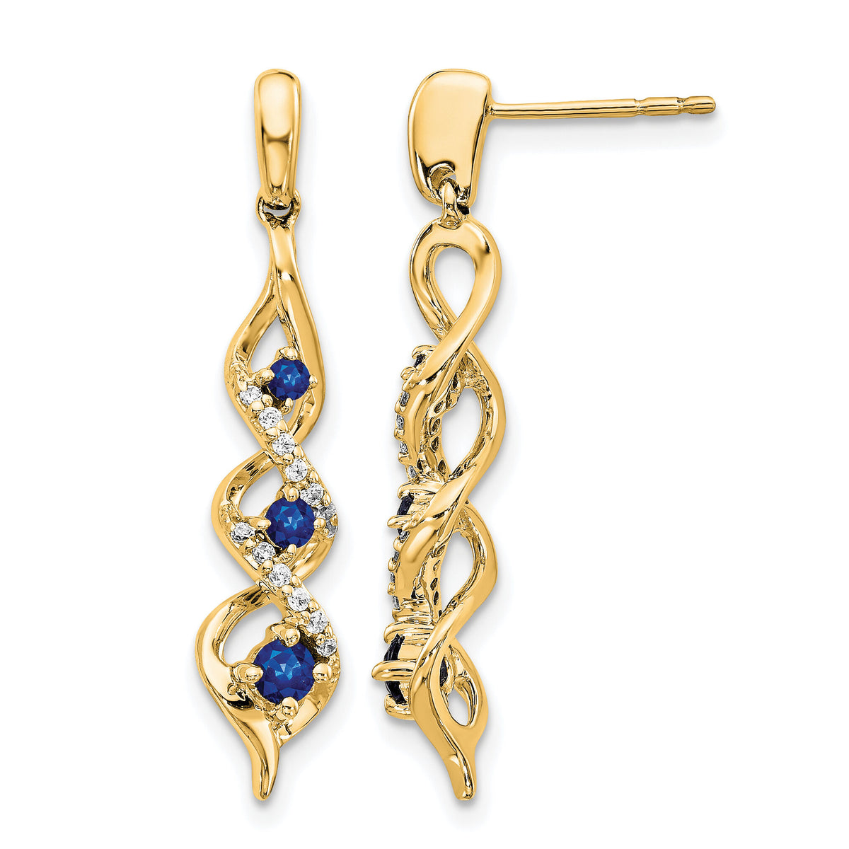 14k Diamond and Blue Sapphire Post Dangle Earrings-EM5599-SA-013-YA
