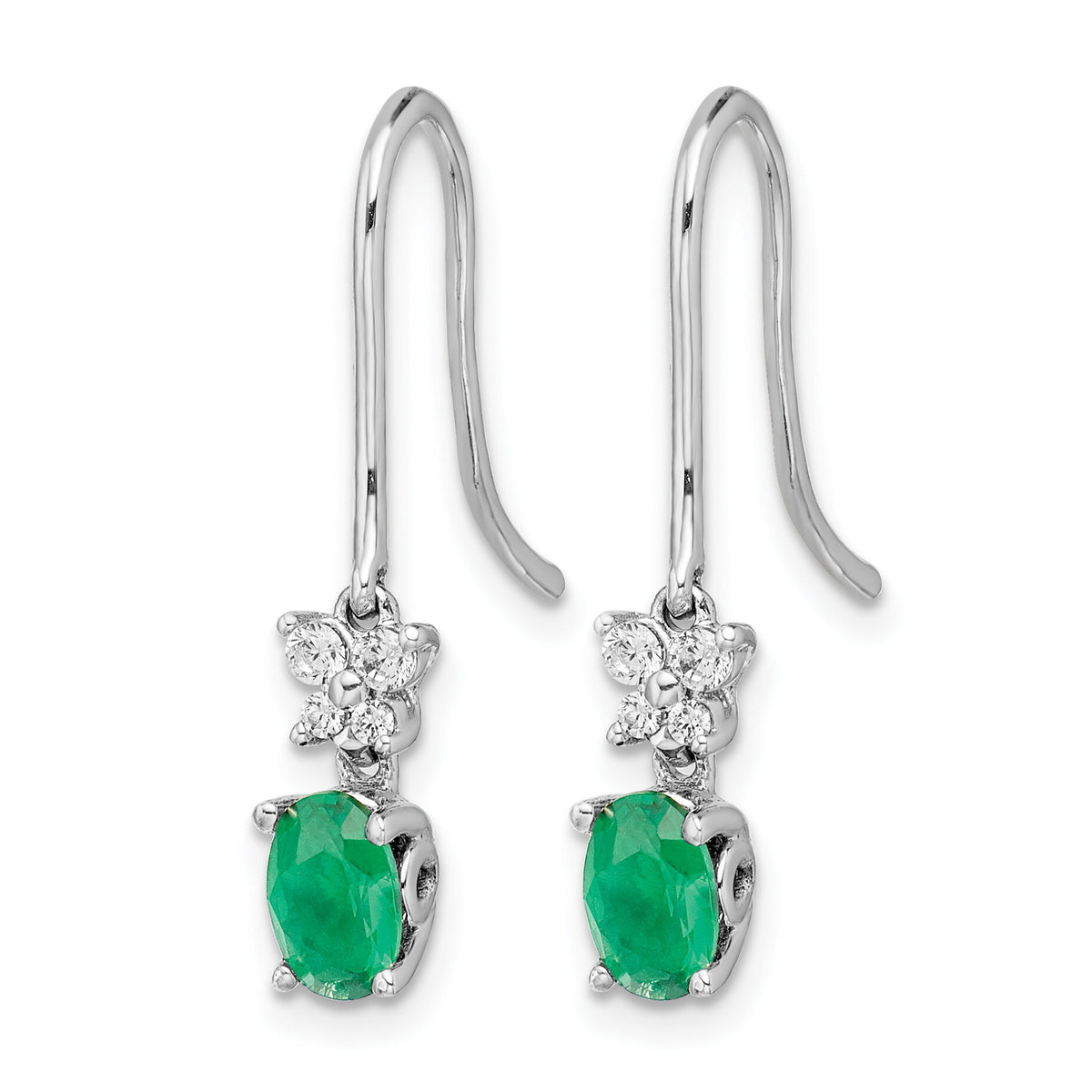 14k White Gold 1/8ct Diamond and Oval Emerald Dangle Earrings-EM5600-EM-013-WA