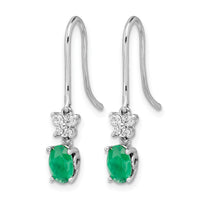 14k White Gold 1/8ct Diamond and Oval Emerald Dangle Earrings-EM5600-EM-013-WA
