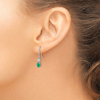 14k White Gold 1/8ct Diamond and Oval Emerald Dangle Earrings-EM5600-EM-013-WA