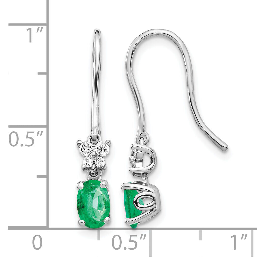 14k White Gold 1/8ct Diamond and Oval Emerald Dangle Earrings-EM5600-EM-013-WA