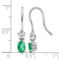 14k White Gold 1/8ct Diamond and Oval Emerald Dangle Earrings-EM5600-EM-013-WA