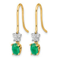 14k Two-tone 1/8ct Diamond and Oval Emerald Shepherd Hook Earrings-EM5600-EM-013-YWA