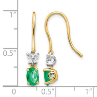 14k Two-tone 1/8ct Diamond and Oval Emerald Shepherd Hook Earrings-EM5600-EM-013-YWA