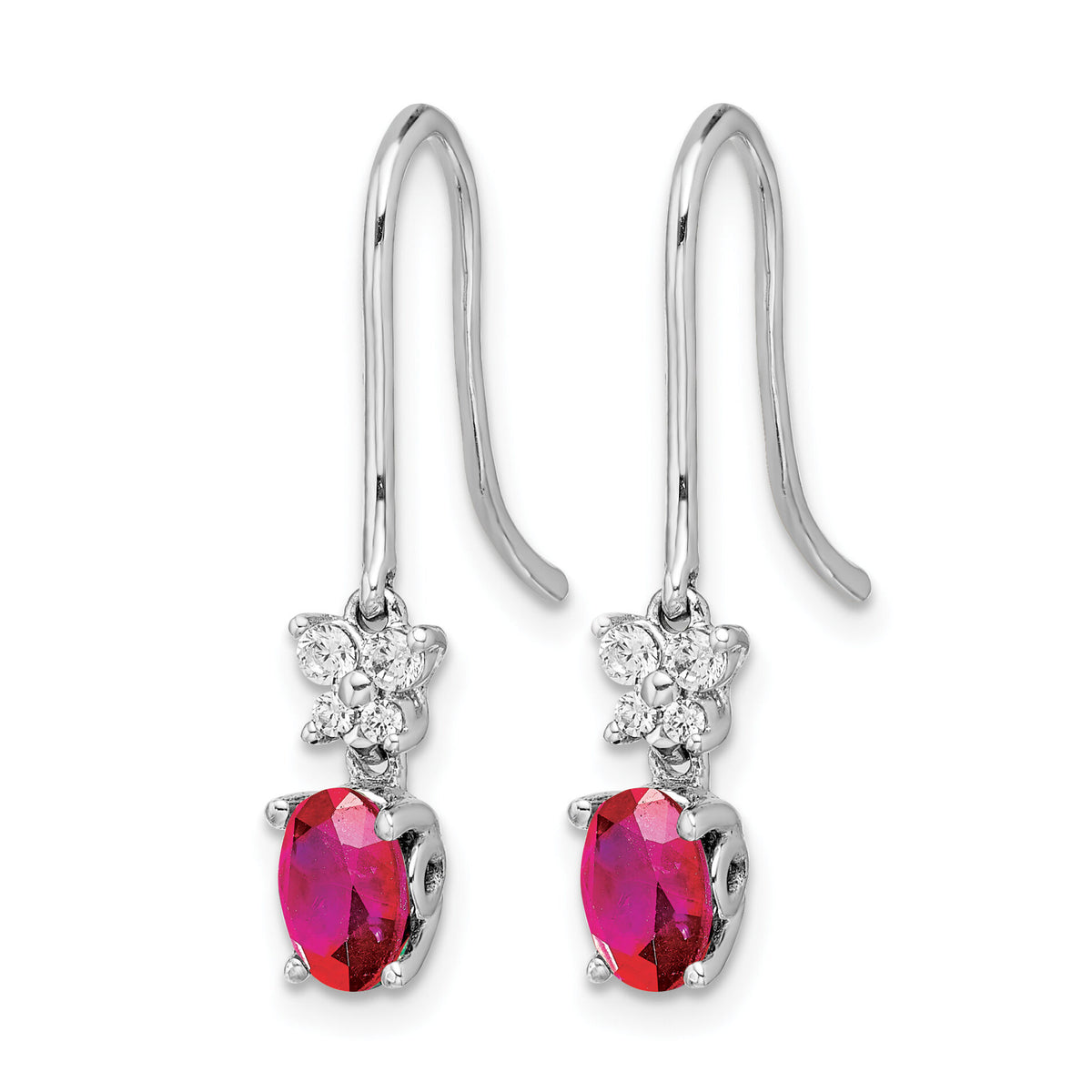 14k White Gold Diamond and Oval Ruby Earrings-EM5600-RU-013-WA