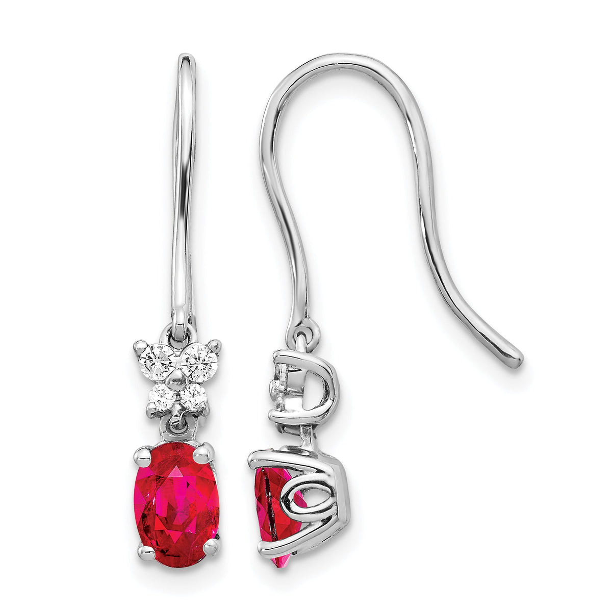 14k White Gold Diamond and Oval Ruby Earrings-EM5600-RU-013-WA