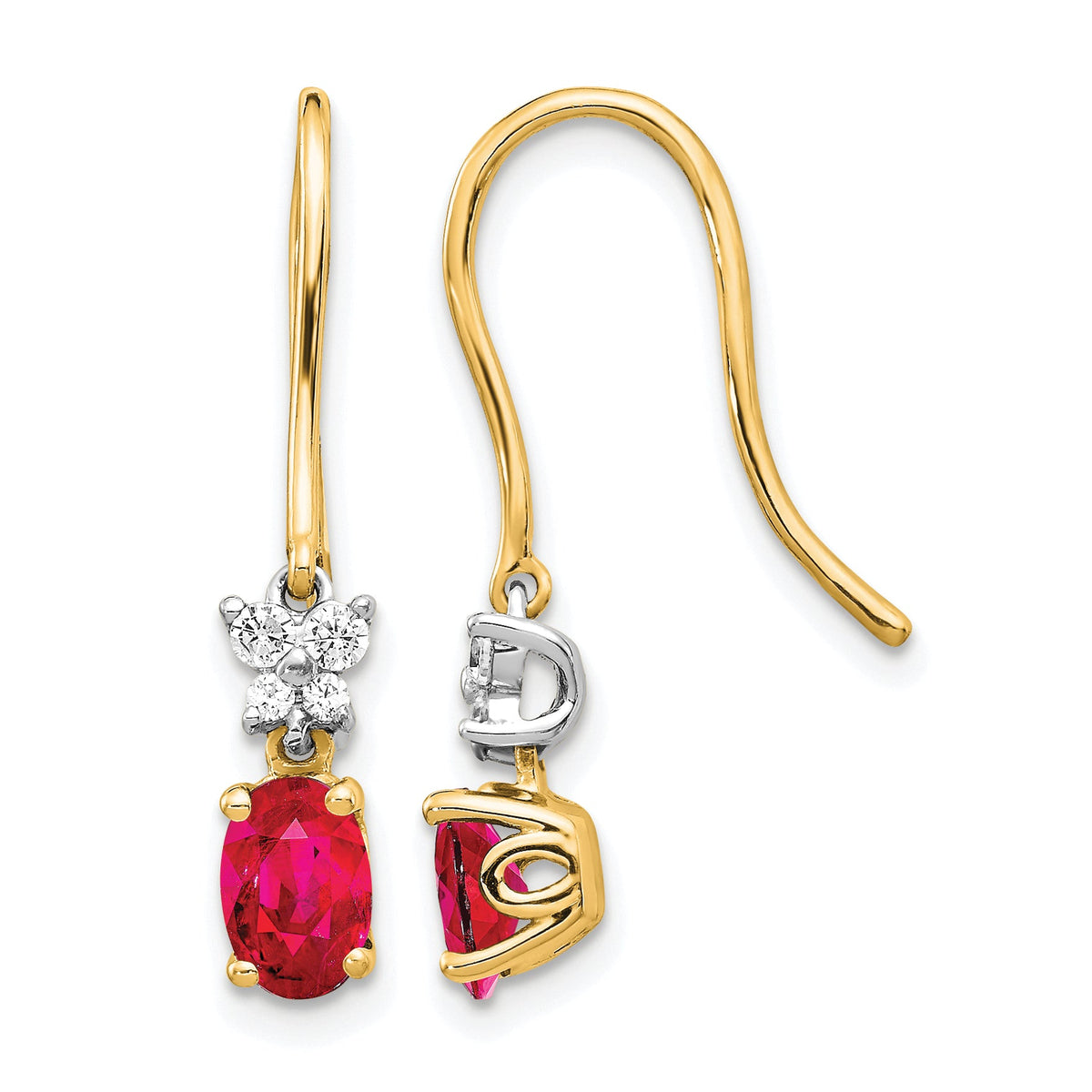 14k Two Tone Diamond and Oval Ruby Earrings-EM5600-RU-013-YWA