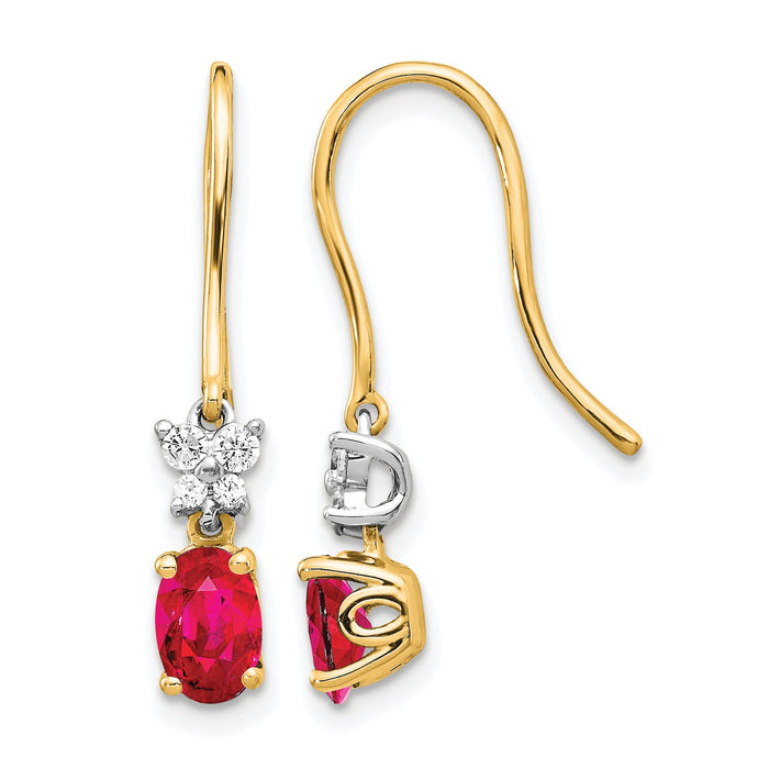 14k Two Tone Diamond and Oval Ruby Earrings-EM5600-RU-013-YWA