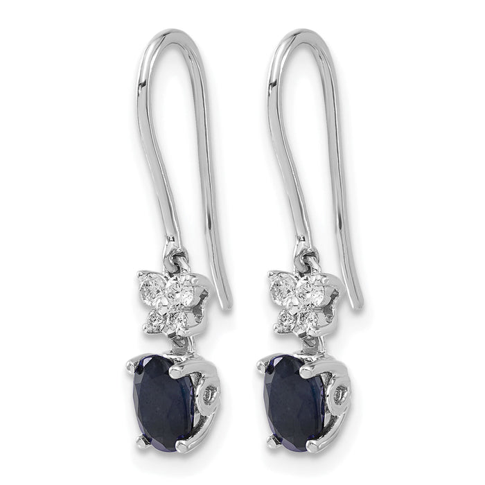 14k White Gold Diamond and Oval Sapphire Shepherd Hook Earrings-EM5600-SA-013-WA
