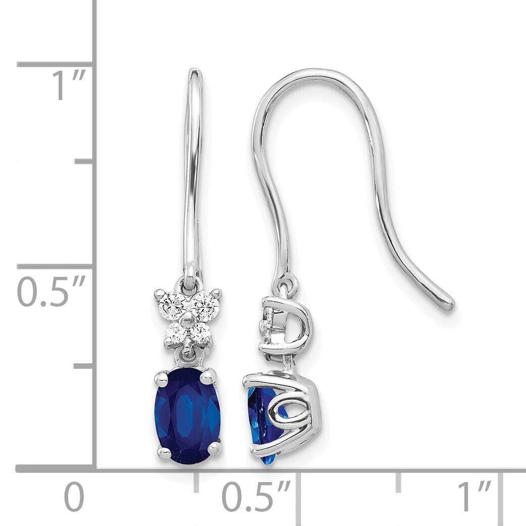 14k White Gold Diamond and Oval Sapphire Shepherd Hook Earrings-EM5600-SA-013-WA