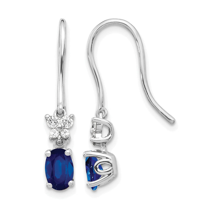 14k White Gold Diamond and Oval Sapphire Shepherd Hook Earrings-EM5600-SA-013-WA