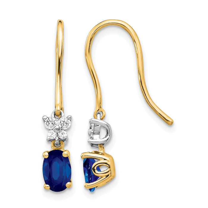 14k Two Tone Diamond and Oval Sapphire Earrings-EM5600-SA-013-YWA