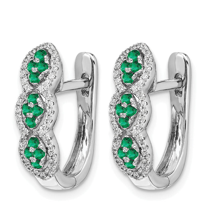 14k White Gold Diamond and Emerald Hinged Earrings-EM5601-EM-025-WA