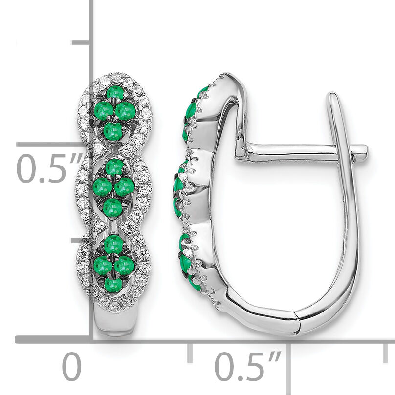 14k White Gold Diamond and Emerald Hinged Earrings-EM5601-EM-025-WA