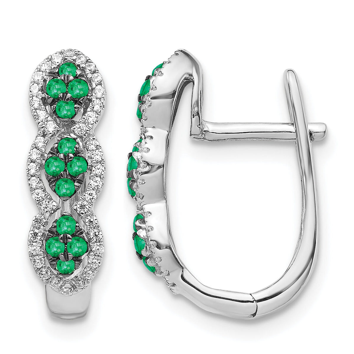 14k White Gold Diamond and Emerald Hinged Earrings-EM5601-EM-025-WA