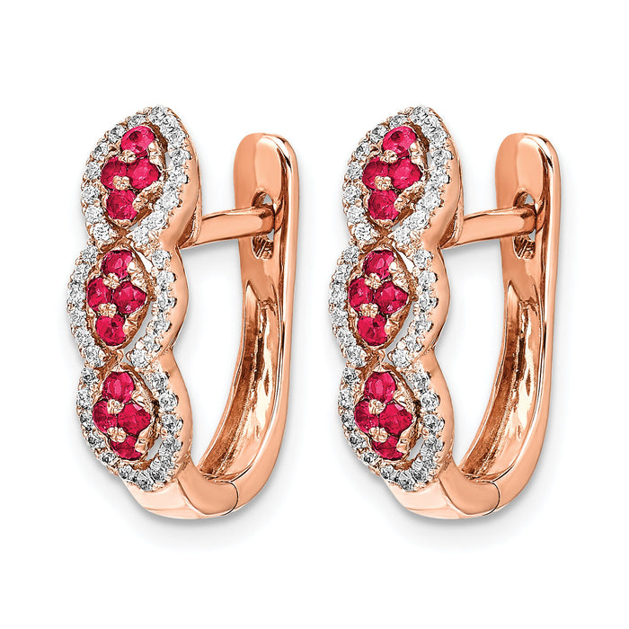 14k Rose Gold Diamond and Ruby Hinged Earrings-EM5601-RU-025-RA