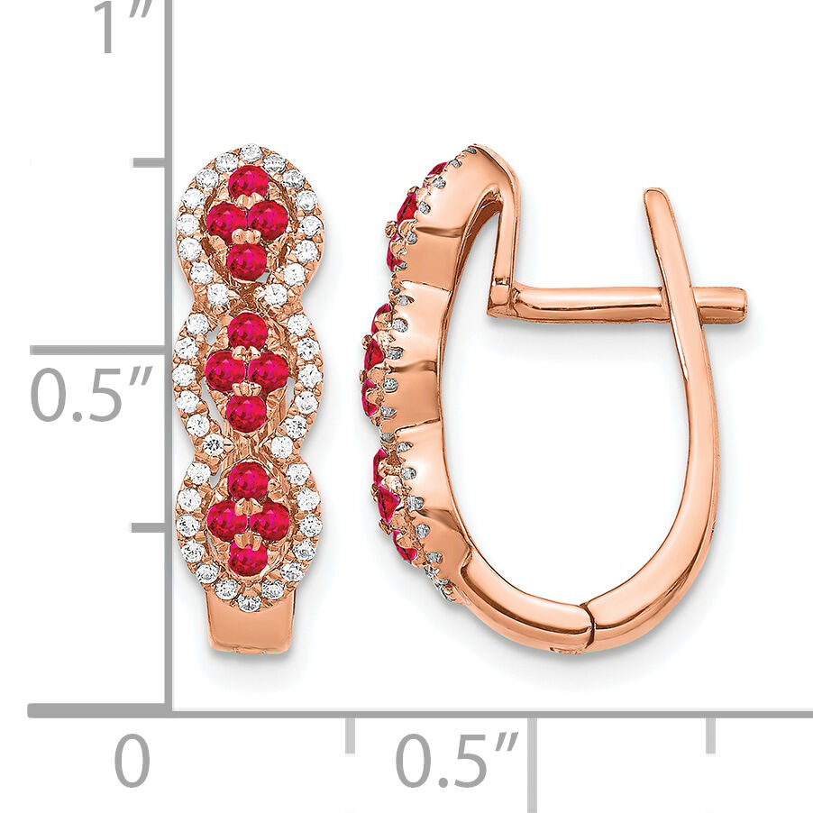 14k Rose Gold Diamond and Ruby Hinged Earrings-EM5601-RU-025-RA