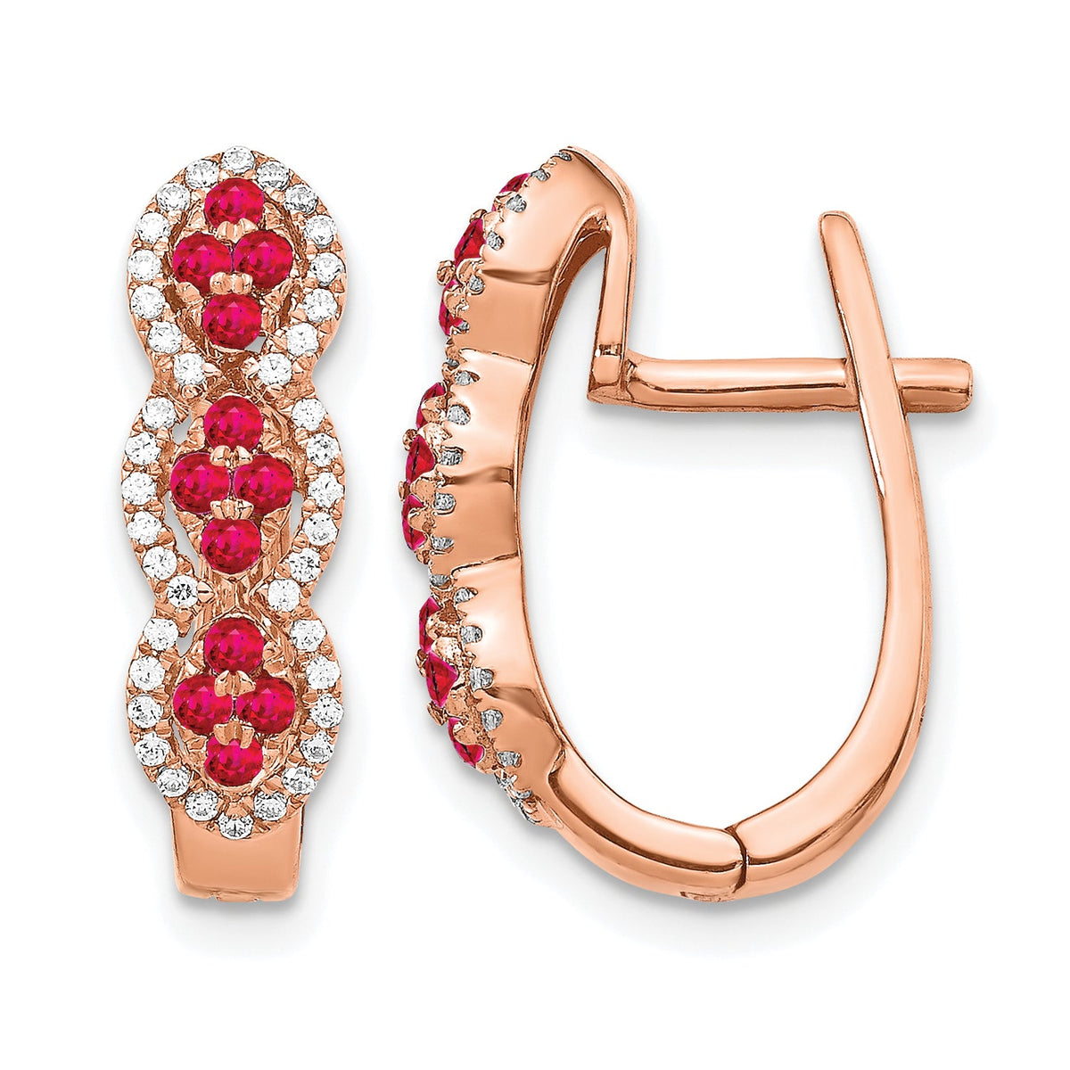 14k Rose Gold Diamond and Ruby Hinged Earrings-EM5601-RU-025-RA