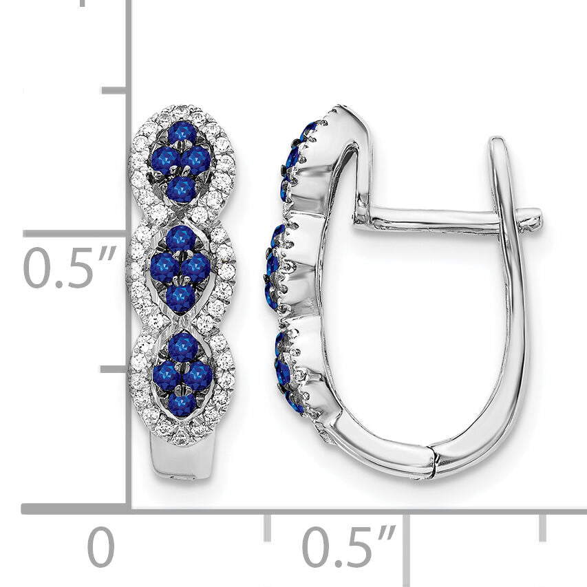 14k White Gold Diamond and Blue Sapphire Hinged Earrings-EM5601-SA-025-WA