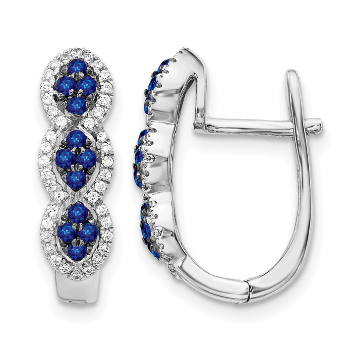14k White Gold Diamond and Blue Sapphire Hinged Earrings-EM5601-SA-025-WA