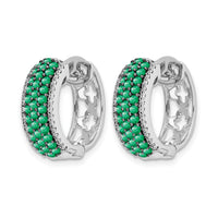 14k White Gold Diamond and Emerald Hinged Hoop Earrings-EM5602-EM-025-WA