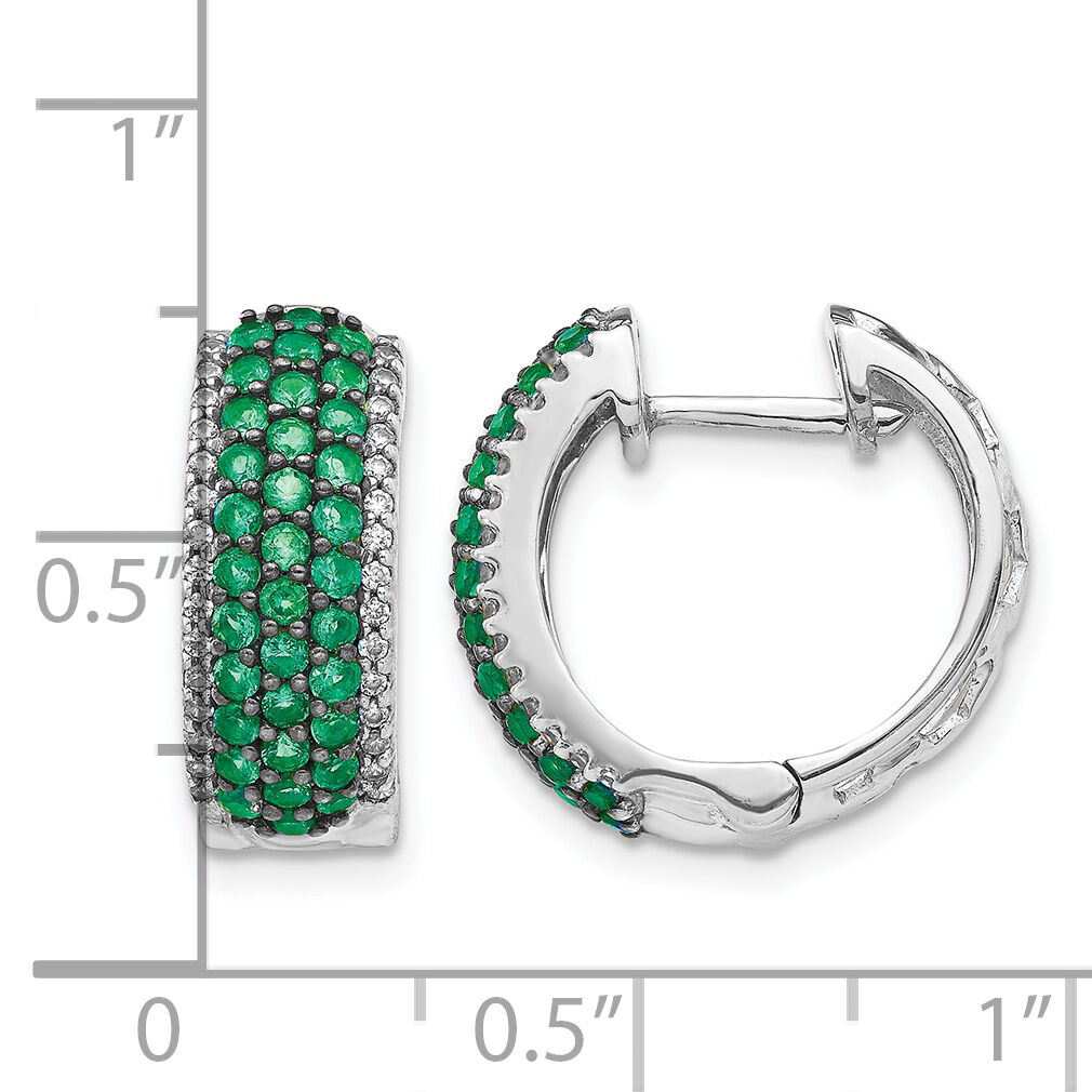 14k White Gold Diamond and Emerald Hinged Hoop Earrings-EM5602-EM-025-WA