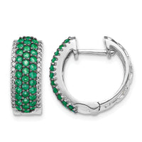 14k White Gold Diamond and Emerald Hinged Hoop Earrings-EM5602-EM-025-WA