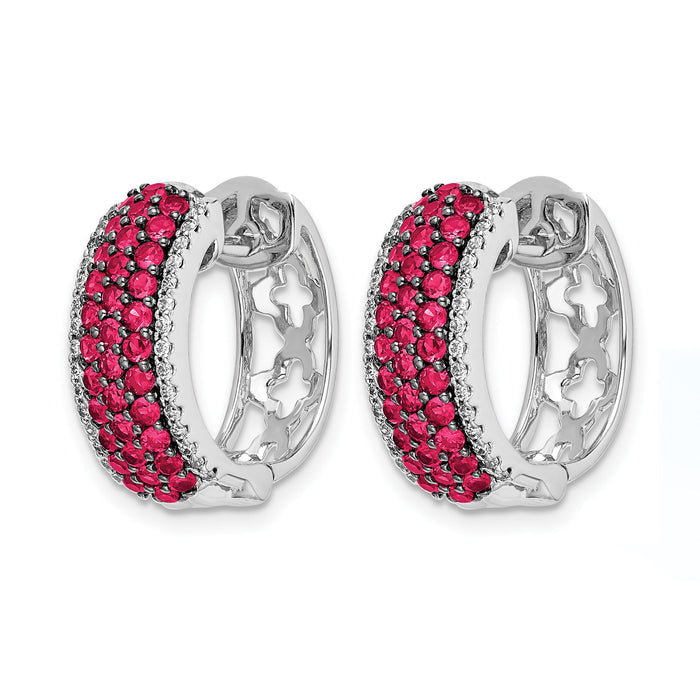 14k White Gold Diamond and Ruby Hinged Hoop Earrings-EM5602-RU-025-WA