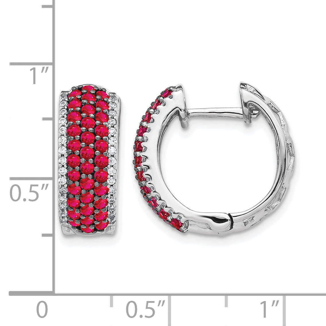 14k White Gold Diamond and Ruby Hinged Hoop Earrings-EM5602-RU-025-WA