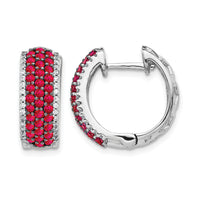 14k White Gold Diamond and Ruby Hinged Hoop Earrings-EM5602-RU-025-WA