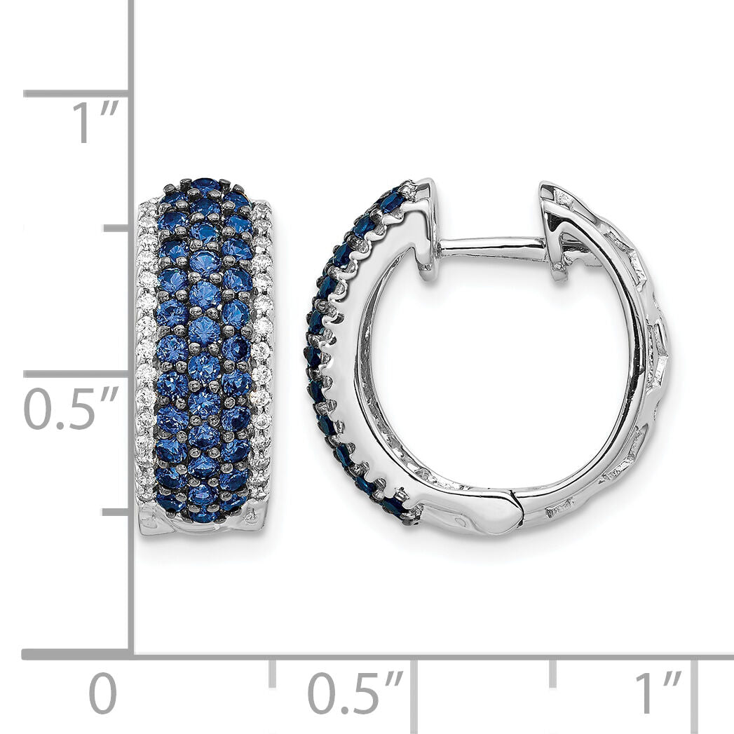 14k White Gold Diamond and Sapphire Hinged Hoop Earrings-EM5602-SA-025-WA