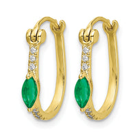 14k 1/20ct Diamond and Emerald Hinged Hoop Earrings-EM5603-EM-006-YA