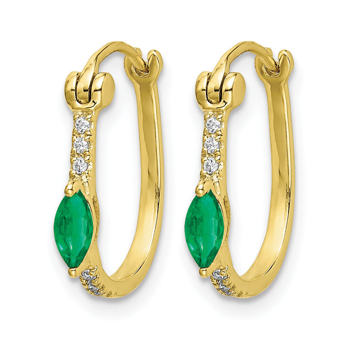 14k 1/20ct Diamond and Emerald Hinged Hoop Earrings-EM5603-EM-006-YA