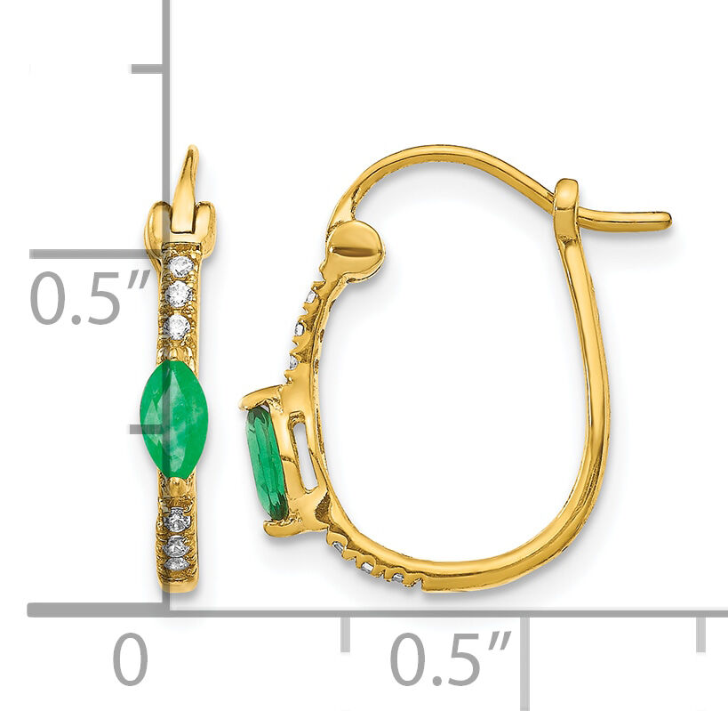 14k 1/20ct Diamond and Emerald Hinged Hoop Earrings-EM5603-EM-006-YA