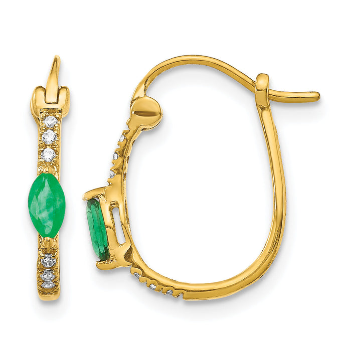 14k 1/20ct Diamond and Emerald Hinged Hoop Earrings-EM5603-EM-006-YA