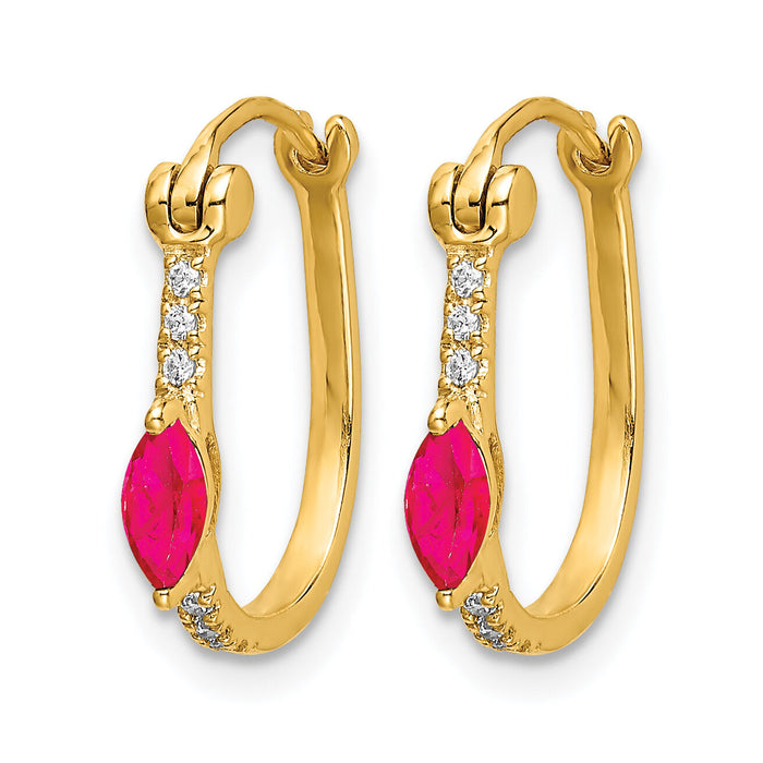 14k 1/20ct Diamond and Ruby Hinged Hoop Earrings-EM5603-RU-006-YA