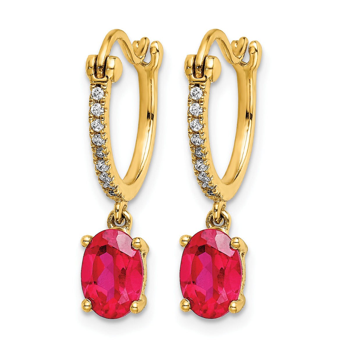 14k 1/10ct Diamond and Ruby Dangle Hoop Earrings-EM5604-RU-010-YA