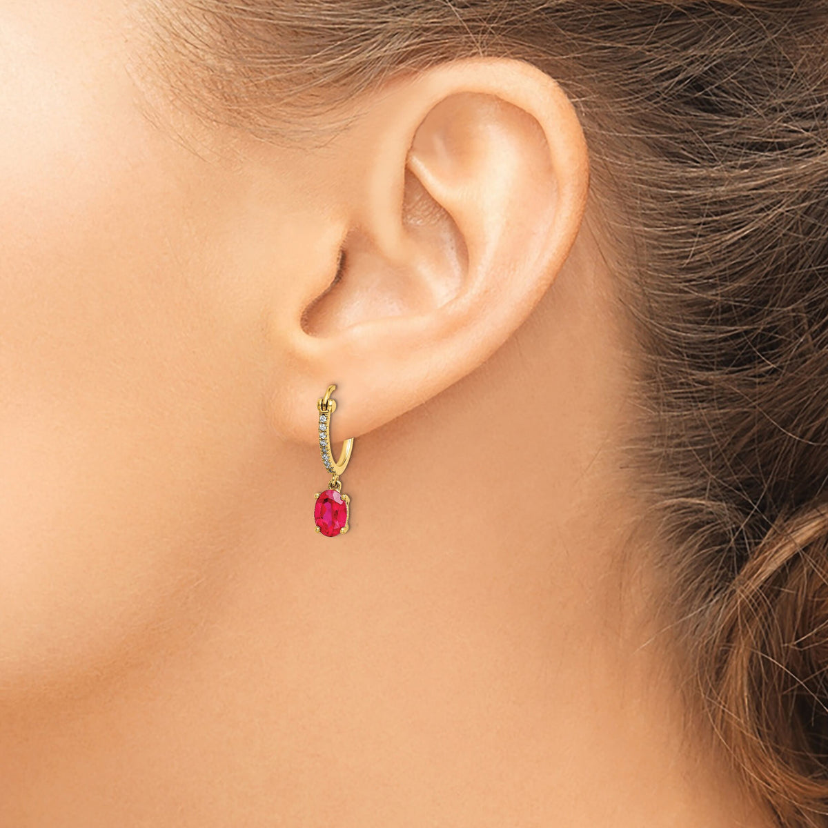 14k 1/10ct Diamond and Ruby Dangle Hoop Earrings-EM5604-RU-010-YA