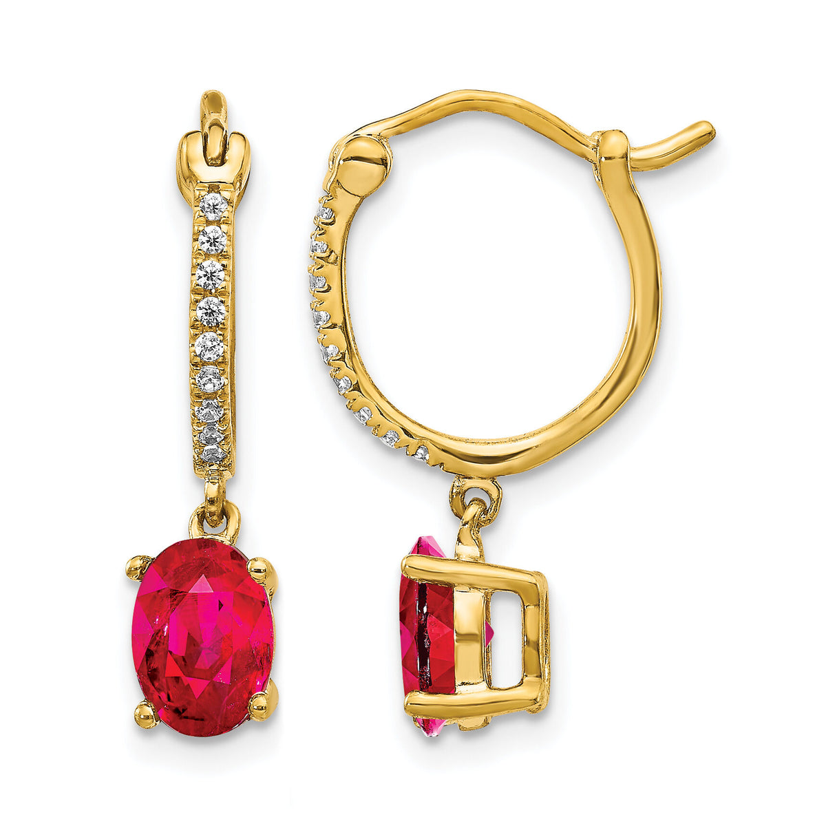 14k 1/10ct Diamond and Ruby Dangle Hoop Earrings-EM5604-RU-010-YA