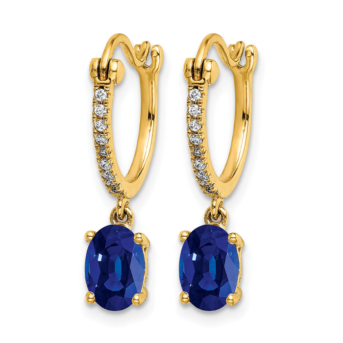 14k 1/10ct Diamond and Sapphire Dangle Hoop Earrings-EM5604-SA-010-YA
