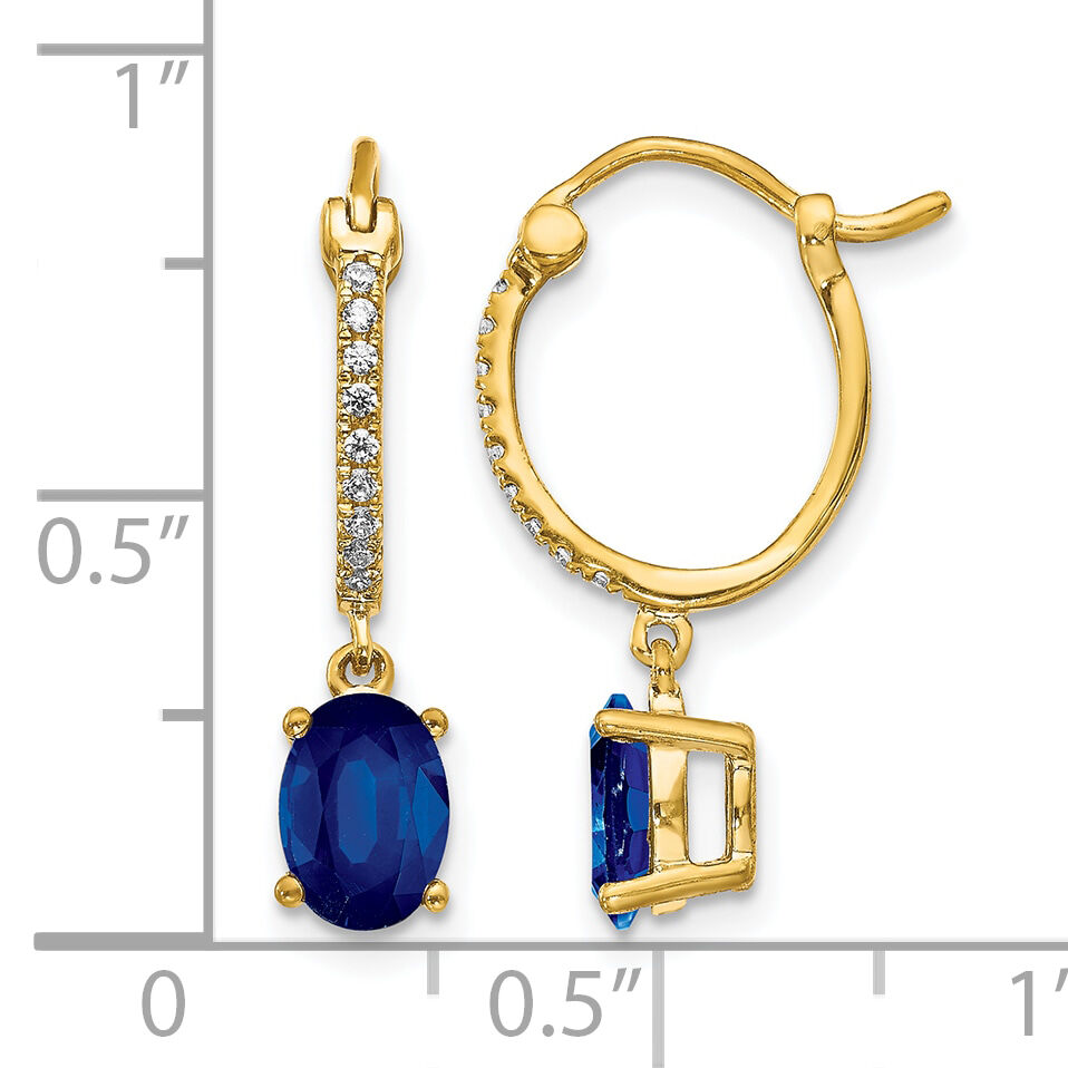 14k 1/10ct Diamond and Sapphire Dangle Hoop Earrings-EM5604-SA-010-YA