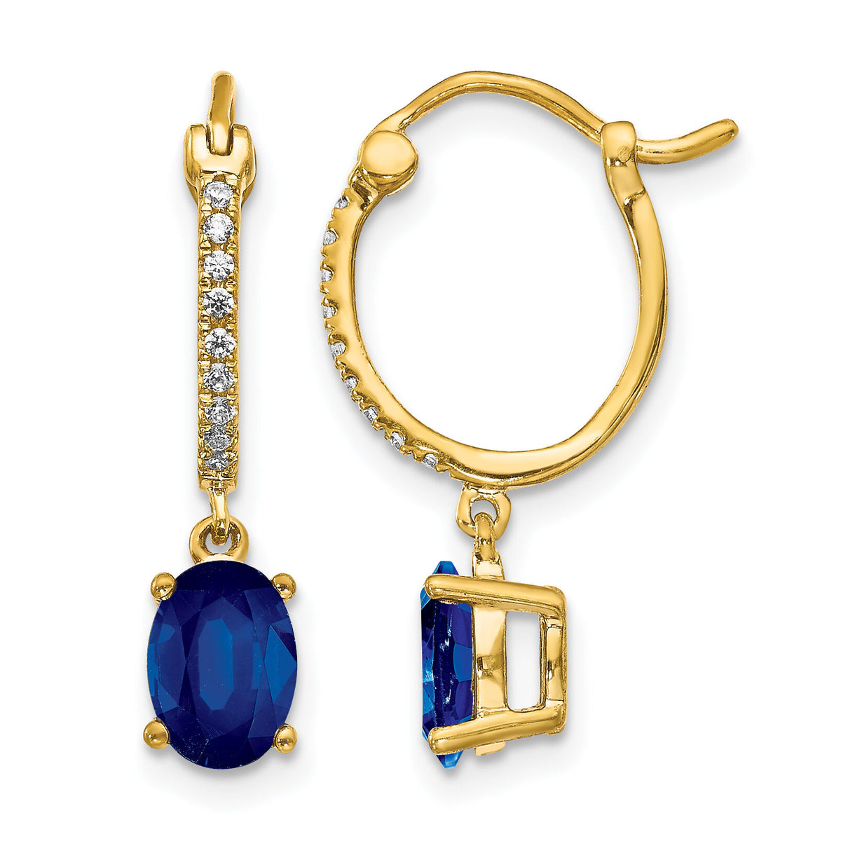 14k 1/10ct Diamond and Sapphire Dangle Hoop Earrings-EM5604-SA-010-YA