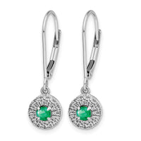 14k White Gold Diamond Halo Emerald Leverback Dangle Earrings-EM5605-EM-020-WA