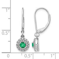 14k White Gold Diamond Halo Emerald Leverback Dangle Earrings-EM5605-EM-020-WA