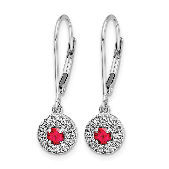 14k White Gold Diamond Halo Ruby Leverback Dangle Earrings-EM5605-RU-020-WA
