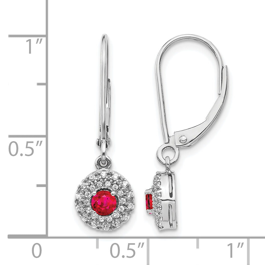14k White Gold Diamond Halo Ruby Leverback Dangle Earrings-EM5605-RU-020-WA
