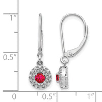 14k White Gold Diamond Halo Ruby Leverback Dangle Earrings-EM5605-RU-020-WA