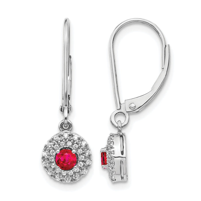 14k White Gold Diamond Halo Ruby Leverback Dangle Earrings-EM5605-RU-020-WA